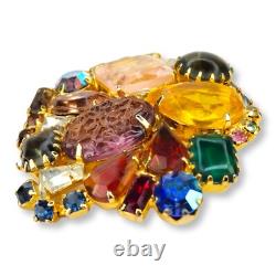 Vintage Large Brooch Pin Faceted and Cabochon Rhinestones