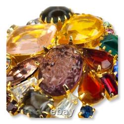Vintage Large Brooch Pin Faceted and Cabochon Rhinestones