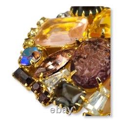 Vintage Large Brooch Pin Faceted and Cabochon Rhinestones