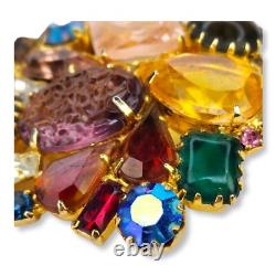 Vintage Large Brooch Pin Faceted and Cabochon Rhinestones
