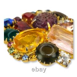 Vintage Large Brooch Pin Faceted and Cabochon Rhinestones