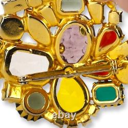 Vintage Large Brooch Pin Faceted and Cabochon Rhinestones