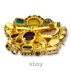 Vintage Large Brooch Pin Faceted and Cabochon Rhinestones