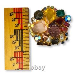 Vintage Large Brooch Pin Faceted and Cabochon Rhinestones