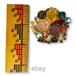 Vintage Large Brooch Pin Faceted and Cabochon Rhinestones
