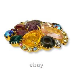 Vintage Large Brooch Pin Faceted and Cabochon Rhinestones