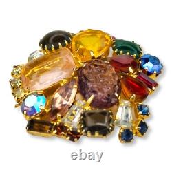 Vintage Large Brooch Pin Faceted and Cabochon Rhinestones