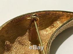 Vintage Large CHRISTIAN DIOR Goldplated Rhinestones CRESCENT MOON Shape Brooch