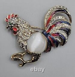 Vintage Large Colorful Rhinestone Jelly Belly Rooster Brooch