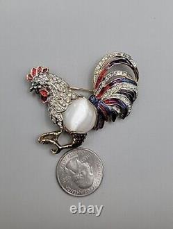 Vintage Large Colorful Rhinestone Jelly Belly Rooster Brooch