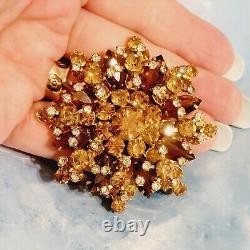 Vintage Large D&E Juliana Amber Brown Layered Rhinestone Brooch Pin- Sparkly