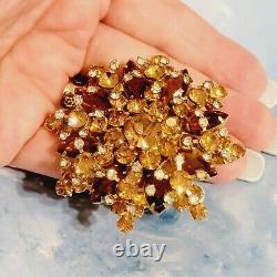 Vintage Large D&E Juliana Amber Brown Layered Rhinestone Brooch Pin- Sparkly