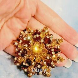 Vintage Large D&E Juliana Amber Brown Layered Rhinestone Brooch Pin- Sparkly