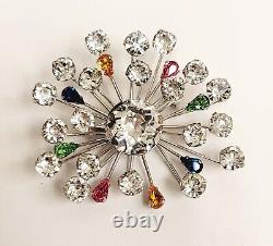 Vintage Large Eisenberg Atomic Brooch Clear Pink Green Blue Topaz Rhinestones