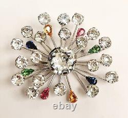 Vintage Large Eisenberg Atomic Brooch Clear Pink Green Blue Topaz Rhinestones