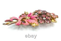 Vintage Large Enamel & Rhinestone Unsigned DEJA or REJA Pink Flower Brooch