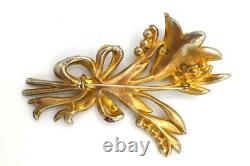 Vintage Large Enamel & Rhinestone Unsigned REINAD or REJA Flower Brooch