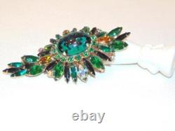 Vintage Large JULIANA Green Art Glass RHINESTONE Cabochon Egg Brooch Pin