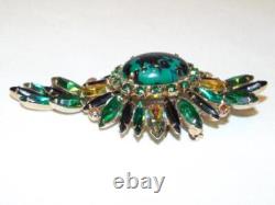 Vintage Large JULIANA Green Art Glass RHINESTONE Cabochon Egg Brooch Pin