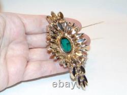 Vintage Large JULIANA Green Art Glass RHINESTONE Cabochon Egg Brooch Pin