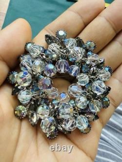 Vintage Large Juliana Gray AB Rhinestone Flower Layered Charms Brooch