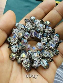 Vintage Large Juliana Gray AB Rhinestone Flower Layered Charms Brooch
