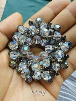 Vintage Large Juliana Gray AB Rhinestone Flower Layered Charms Brooch