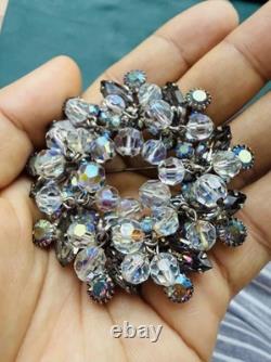 Vintage Large Juliana Gray AB Rhinestone Flower Layered Charms Brooch