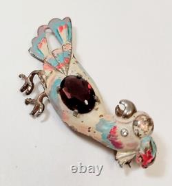 Vintage Large Reja Cockatoo Bird Pink Blue Enamel Purple Rhinestone Brooch