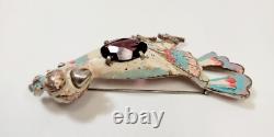 Vintage Large Reja Cockatoo Bird Pink Blue Enamel Purple Rhinestone Brooch