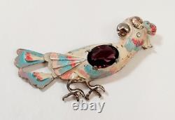 Vintage Large Reja Cockatoo Bird Pink Blue Enamel Purple Rhinestone Brooch