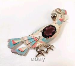 Vintage Large Reja Cockatoo Bird Pink Blue Enamel Purple Rhinestone Brooch