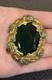 Vintage Large Signed Brooch Green Marble Cabochons Gold Tone High End Quality