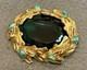Vintage Large Signed Brooch Green Marble Cabochons Gold Tone High End Quality