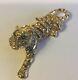 Vintage Large Trifari Tiger Brooch Pin Pave Rhinestones Gray Marquise Gold Plate
