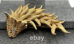 Vintage Les Bernard Dragon Brooch Rhinestone Pin READ Gold Tone