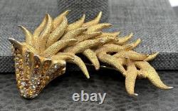Vintage Les Bernard Dragon Brooch Rhinestone Pin READ Gold Tone