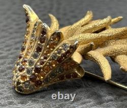 Vintage Les Bernard Dragon Brooch Rhinestone Pin READ Gold Tone