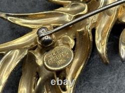 Vintage Les Bernard Dragon Brooch Rhinestone Pin READ Gold Tone