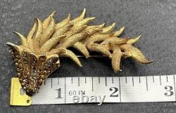 Vintage Les Bernard Dragon Brooch Rhinestone Pin READ Gold Tone