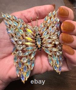 Vintage Levine-Simson L-S Signed Aurora Borealis Extra Large Butterfly Brooch