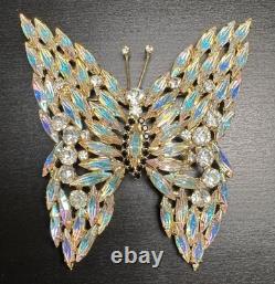 Vintage Levine-Simson L-S Signed Aurora Borealis Extra Large Butterfly Brooch