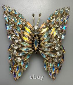 Vintage Levine-Simson L-S Signed Aurora Borealis Extra Large Butterfly Brooch