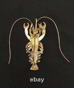 Vintage Lobster Crawfish Giant Gold Black White Crystal Rhinestone Pin Brooch