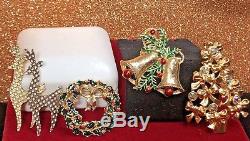Vintage Lot 6 Of Christmas Pins Brooches Signed Corel Avon Gerry 1960's