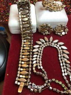 Vintage Lot Art Deco Crystal Rhinestone Bracelet Earrings Clip Pins Brooch