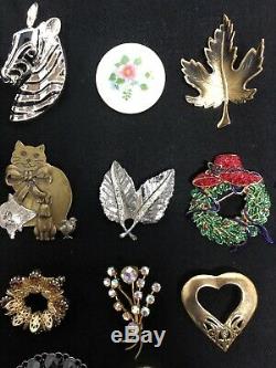 Vintage Lot Of 90 Brooch/pin Rhinestone Enamel Gold & Silver Tone Signed/unsign