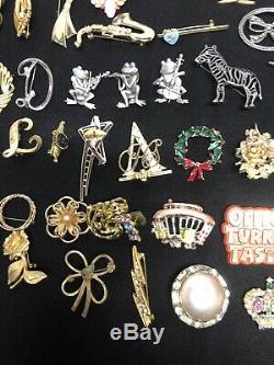 Vintage Lot Of 90 Brooch/pin Rhinestone Enamel Gold & Silver Tone Signed/unsign