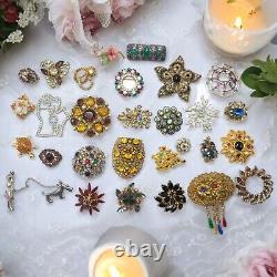 Vintage Lot Of Brooches Pins 29 Rhinestone Crystal Coro Eisenberg Weiss Juliana