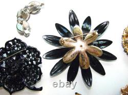Vintage Lot Rhinestone Jewelry Brooch Pins Earrings Black White Prong Weiss Cov